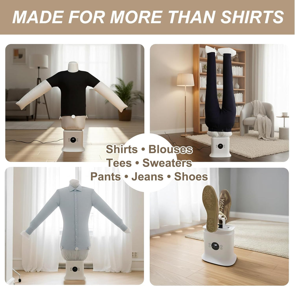 Automatic Ironing Machine 3.0, 3-in-1 Air & Steam Garment Dryer and Iron for Shirts, Pants, Dresses and More, Hands-Free Garment Care with Adjustable Time & Temperature, 1250W Fast Drying System