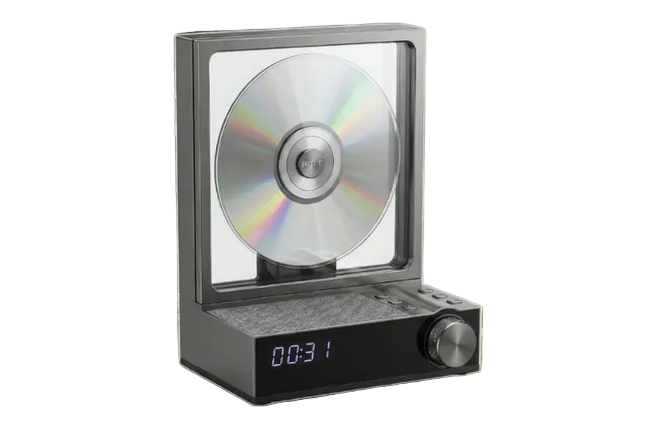 Retro CD Player vertical, vista frontal, cor cinza