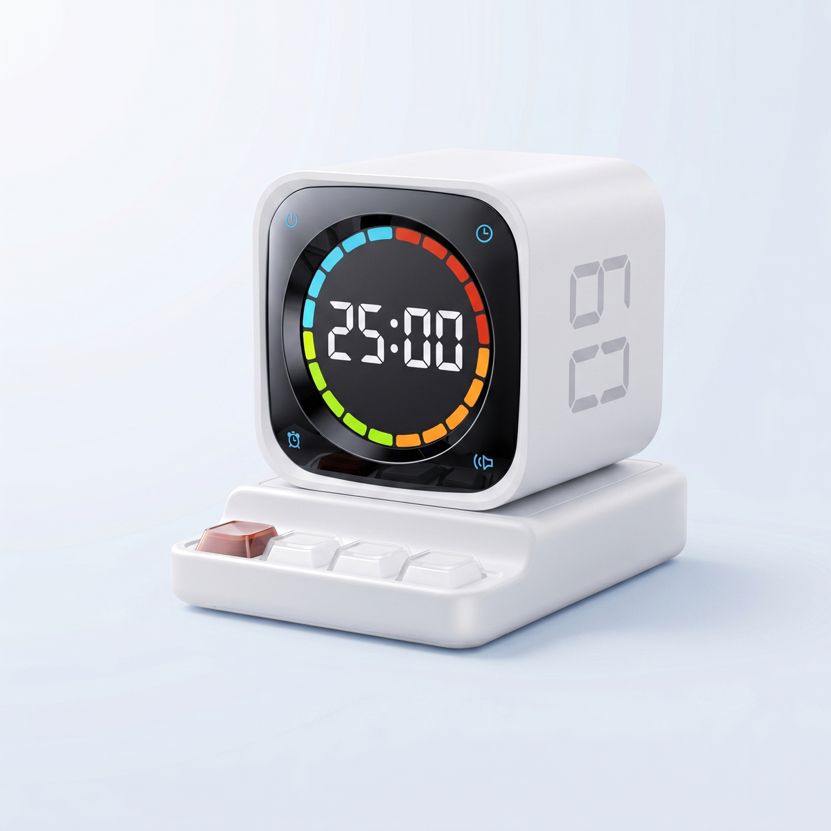 Cubo de Foco Promo — display e lateral (Branco)